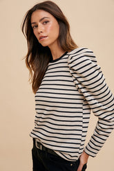 Annie Wear Women's Striped French Terry Puff Sleeve Top - Cozy & Stylish